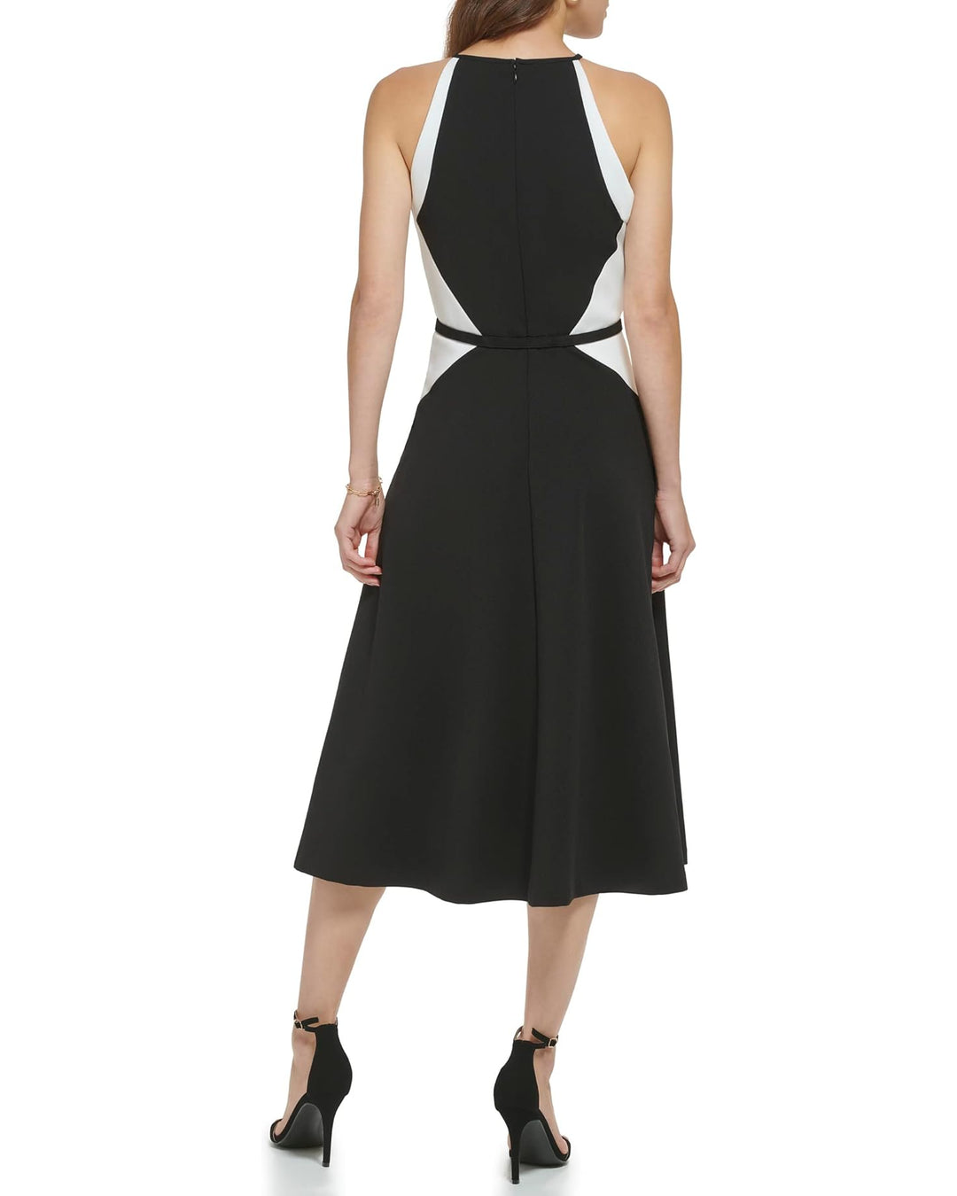DKNY Sleeveless Color-Block Belted Halter Dress