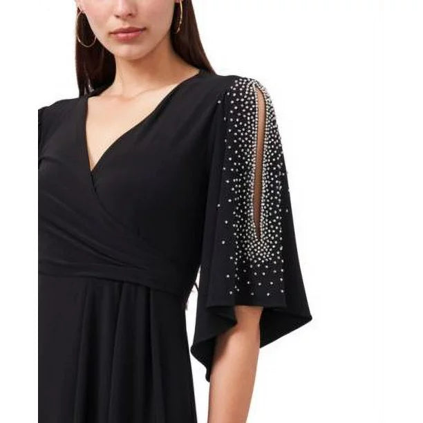 MSK V-Neck Beaded-Sleeve Midi Dress
