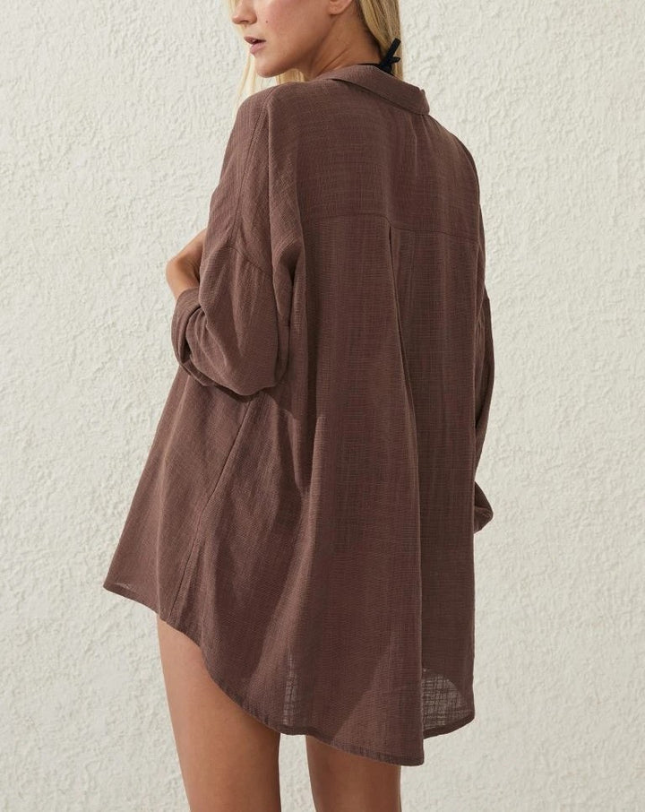 COTTON ON Button-Down Swing Beach Shirt Cover-Up