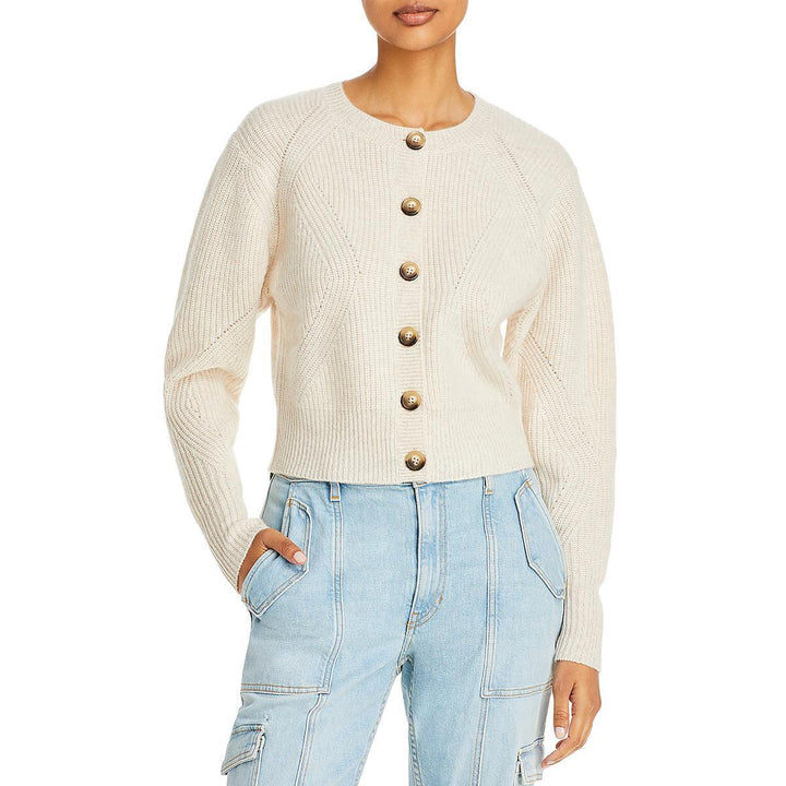 AQUA Cashmere Novelty Rib Cashmere Cardigan