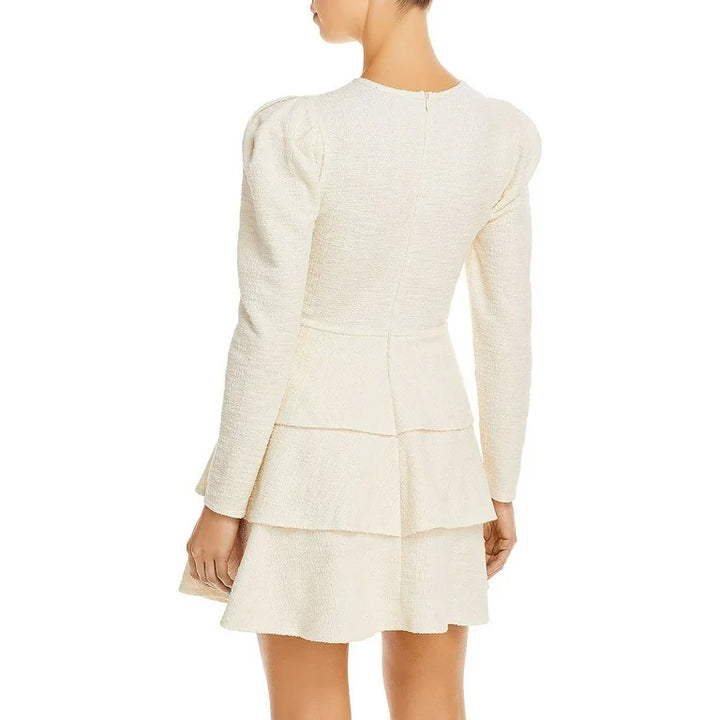 AQUA Puff Sleeve Ruffle Bottom Dress