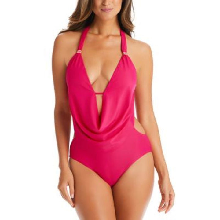 Bar III Solid Cowlneck One-Piece Swimsuit