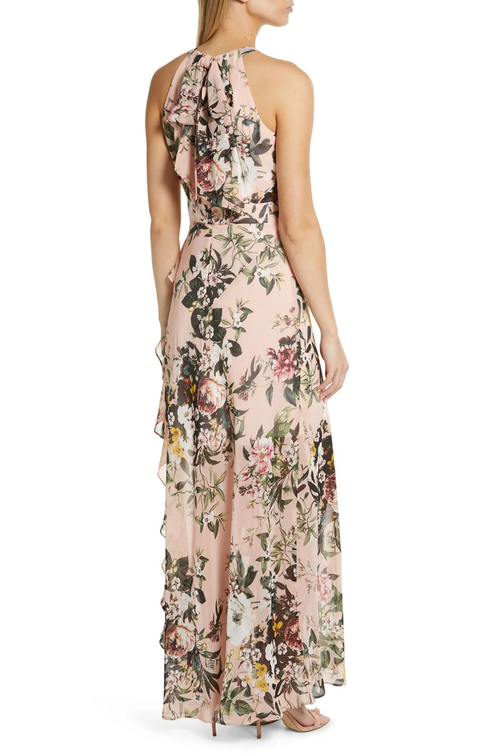 Eliza J Floral Print Halter Gown