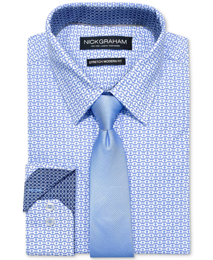 Nick Graham MEN Modern-Fit Performance Stretch Geo-Print Dress Shirt & Slim Tie Set