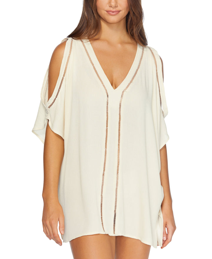 Raisins Solid Samba Caftan Cold-Shoulder Cover-Up