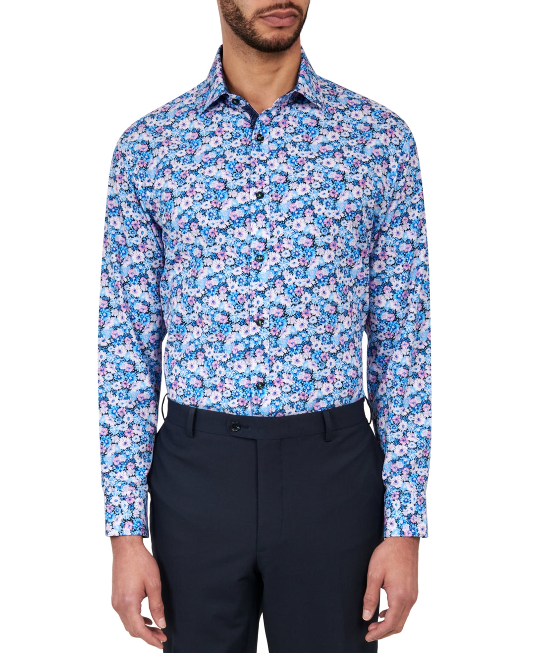 Society Of Threads MEN Regular Fit Non-Iron Floral-Print Dress Shirt