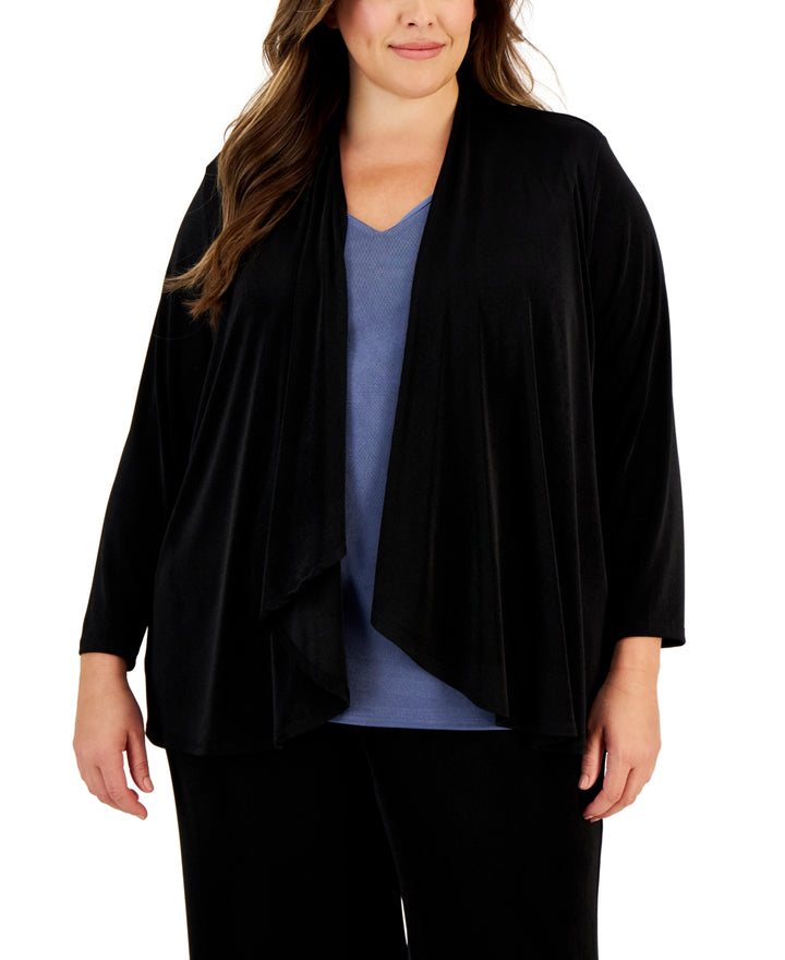 Kasper Plus Size Open-Front Waterfall Cardigan