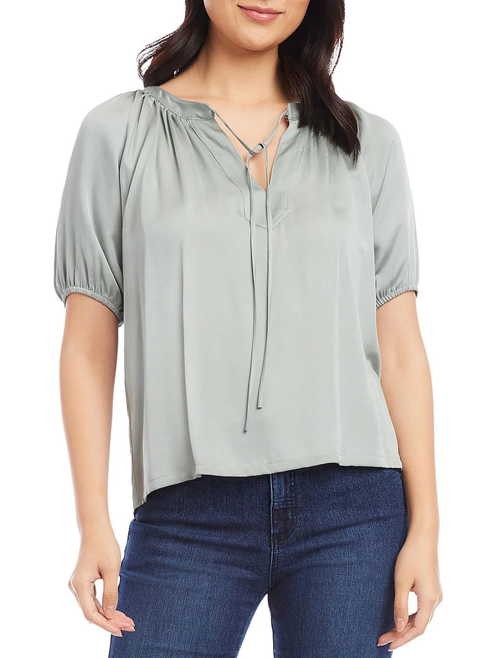 Karen Kane Satin Short Sleeve Peasant Top