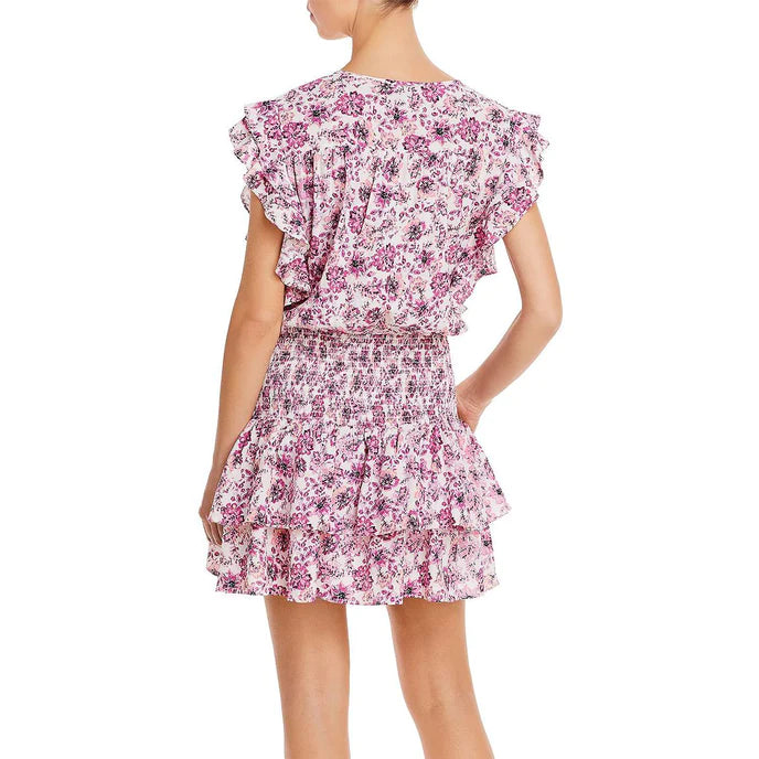 AQUA Floral Print Smocked Dress