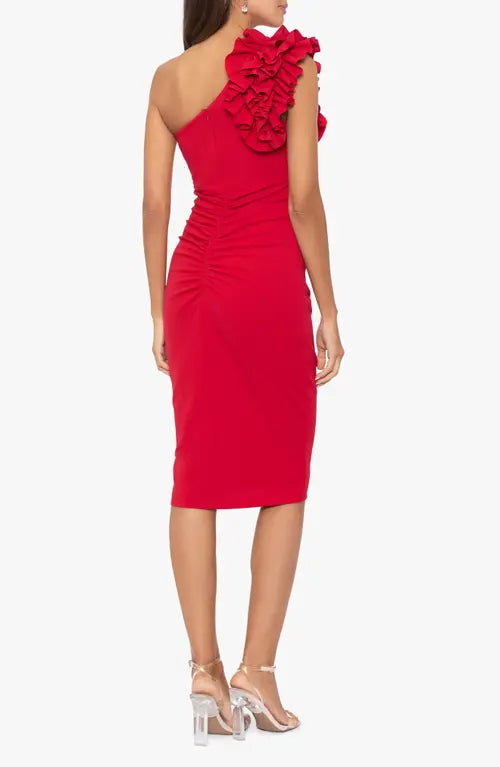 XSCAPE Petite Ruffle One Shoulder Sheath Dress