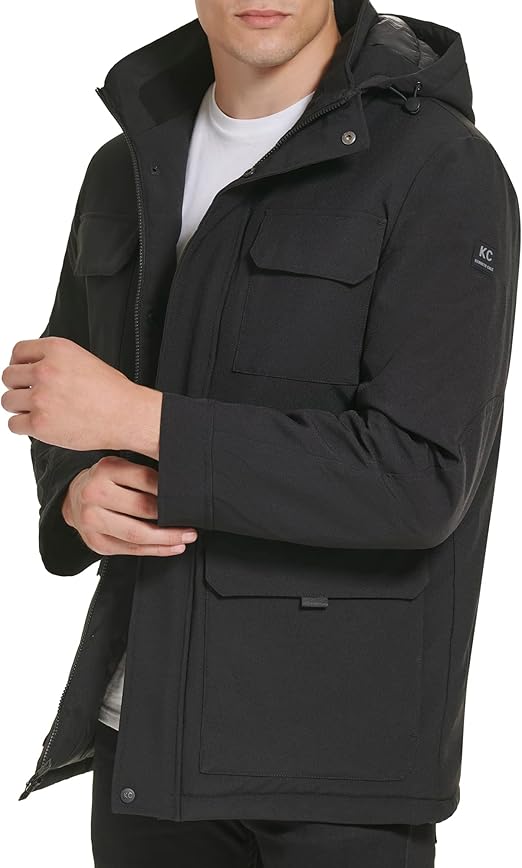 Kenneth Cole MENs Hooded Parka Oxford Fabric Utility Jacket