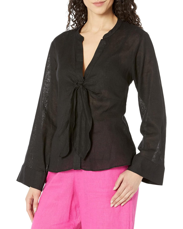 MICHAEL Michael Kors Solid Long Sleeve Tie Blouse