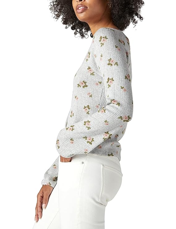 Lucky Brand Printed Pointelle Button-Front Top