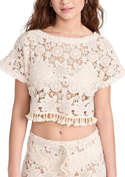 JUST BEE QUEEN Rosie Floral Crochet Crop Cover-Up