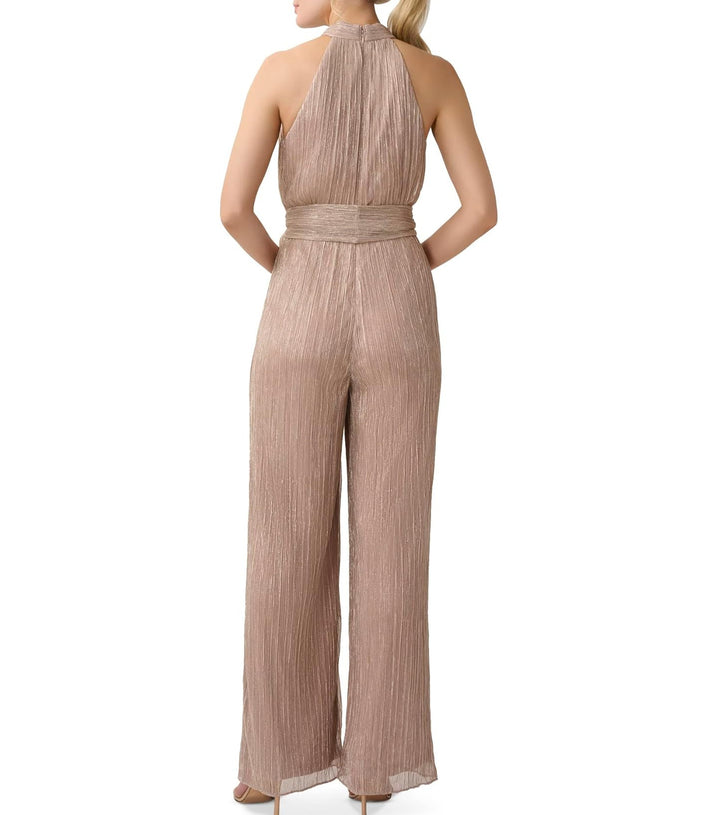 Adrianna Papell Crinkle Metallic Halter Neck Blouson Jumpsuit