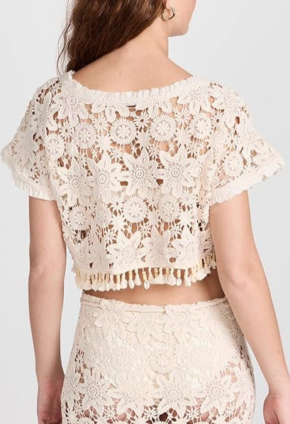 JUST BEE QUEEN Rosie Floral Crochet Crop Cover-Up