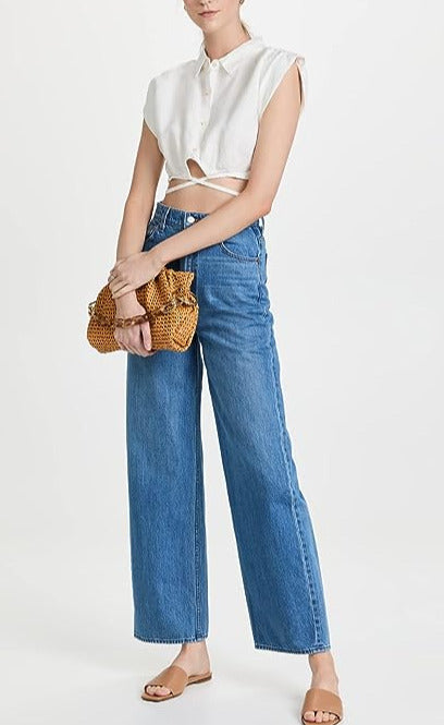 DL1961 Ines Tie Waist Crop Shirt