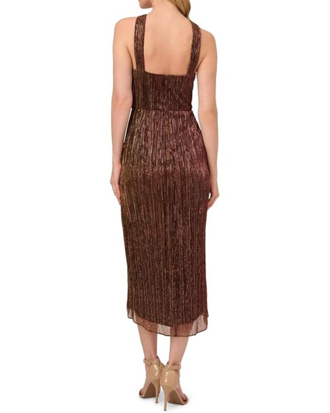 Adrianna Papell  Halter Crinkle Metallic Dress