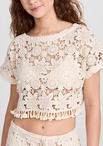 JUST BEE QUEEN Rosie Floral Crochet Crop Cover-Up