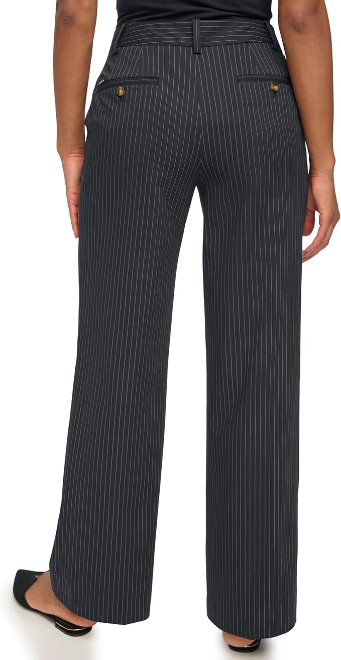 Dkny Pinstripe Tab-Waist Wide-Leg Pants