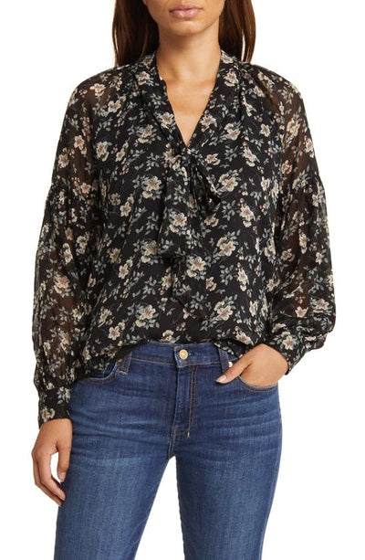 VINCE CAMUTO Printed Tie Neck Blouse