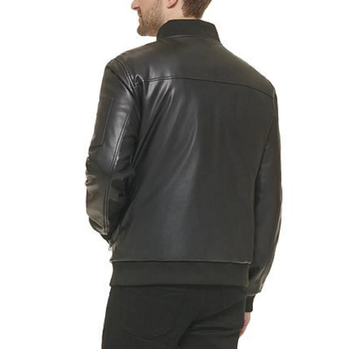 Calvin Klein MEN Faux Leather Bomber Jacket