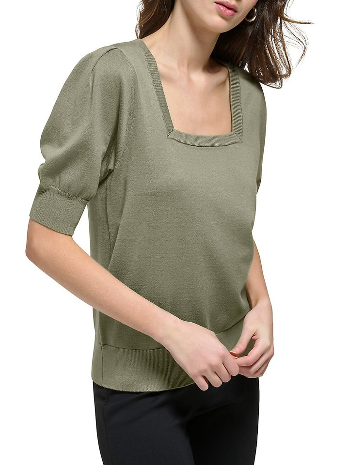 DKNY Square-Neck Puff-Sleeve Sweater