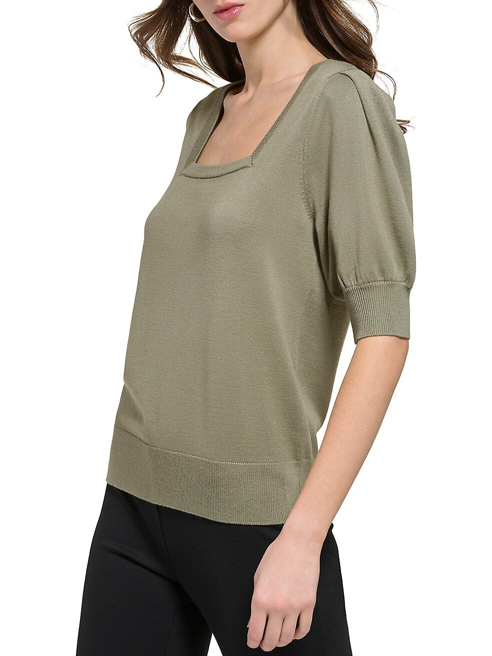 DKNY Square-Neck Puff-Sleeve Sweater