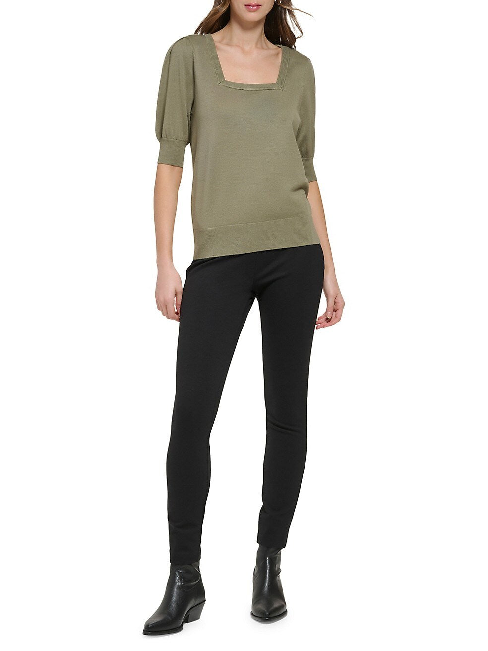 DKNY Square-Neck Puff-Sleeve Sweater