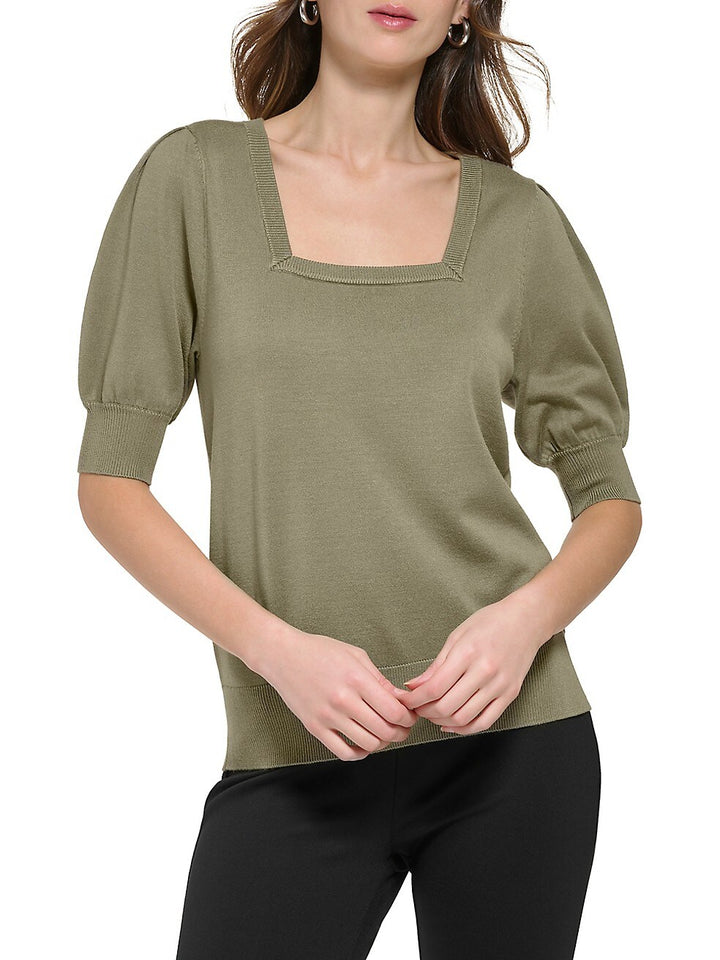 DKNY Square-Neck Puff-Sleeve Sweater