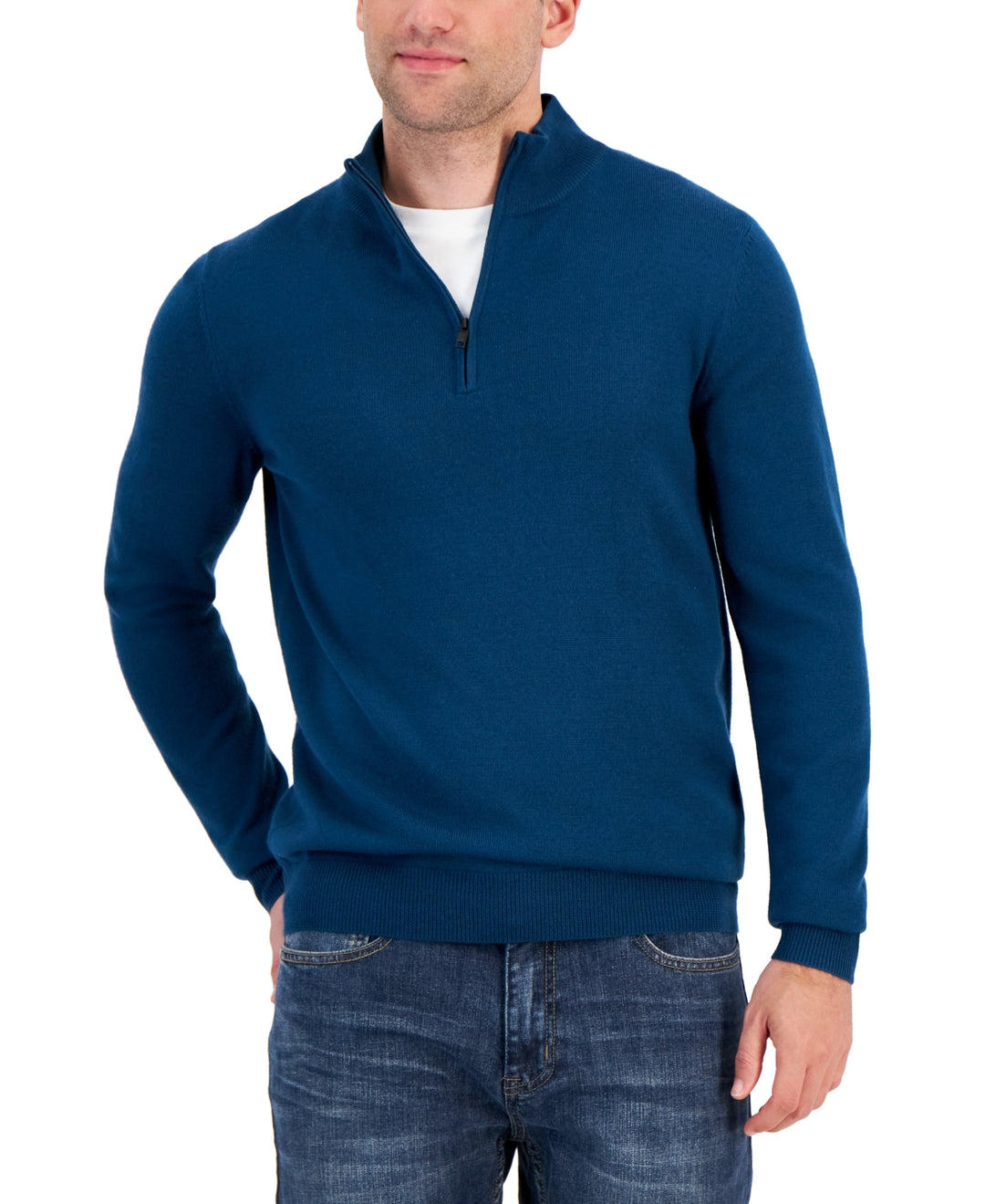 Alfani MEN Long-Sleeve Half-Zip Merino Sweater