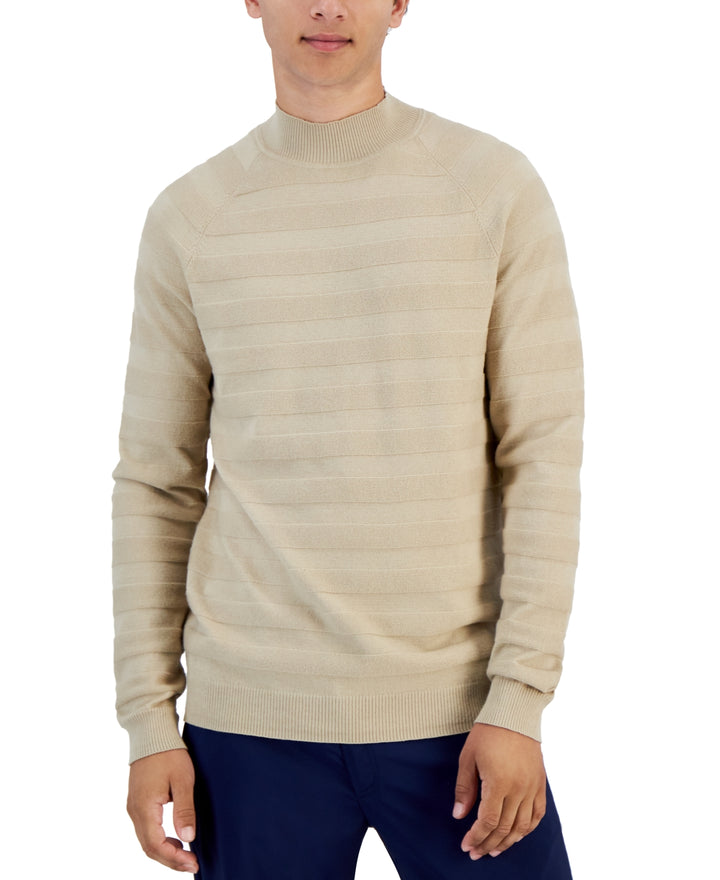 Alfani MEN Textured-Stripe Mock Neck Sweater