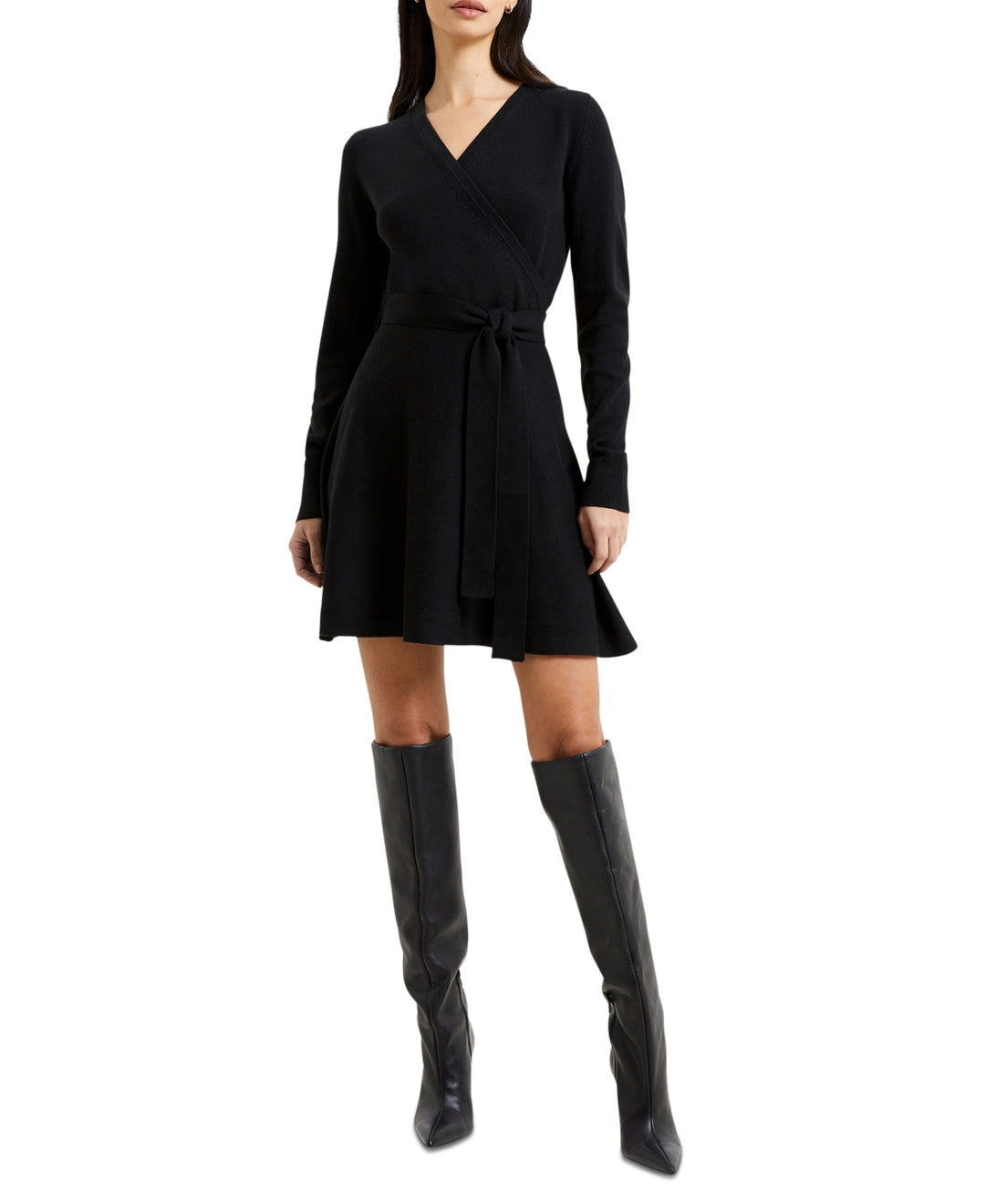 French Connection Long Sleeve Faux Wrap Sweater Dress DGFOutlet French Connection Long Sleeve Faux Wrap Sweater Dress DGFOutlet