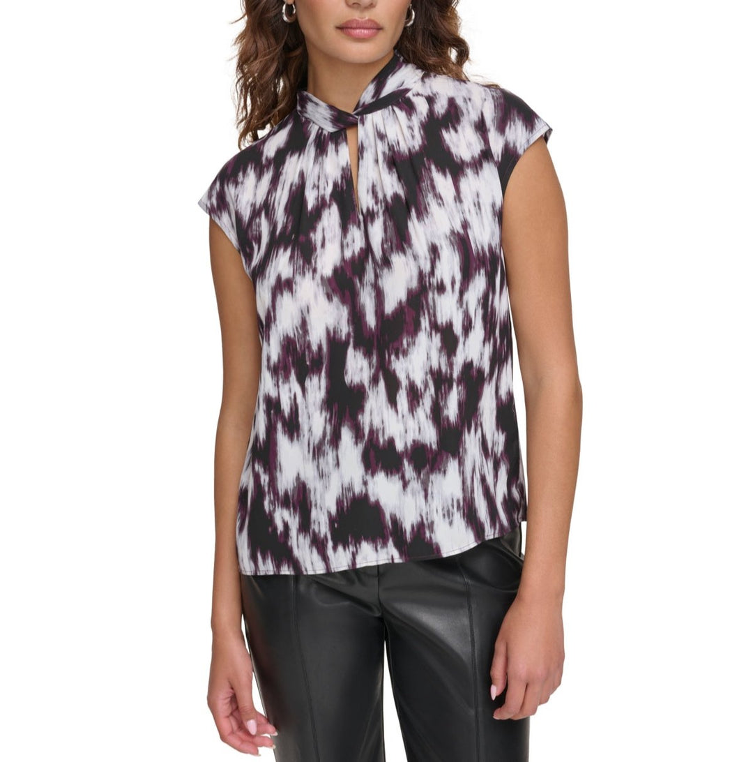 Calvin Klein Short Sleeve Twist Neck Printed Blouse