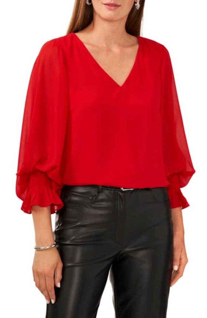 VINCE CAMUTO Solid-Color V-Neck Puff-Sleeve Top