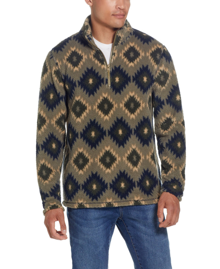 Weatherproof Vintage MEN Southwest Printed Sherpa Quarter-Zip Sweater