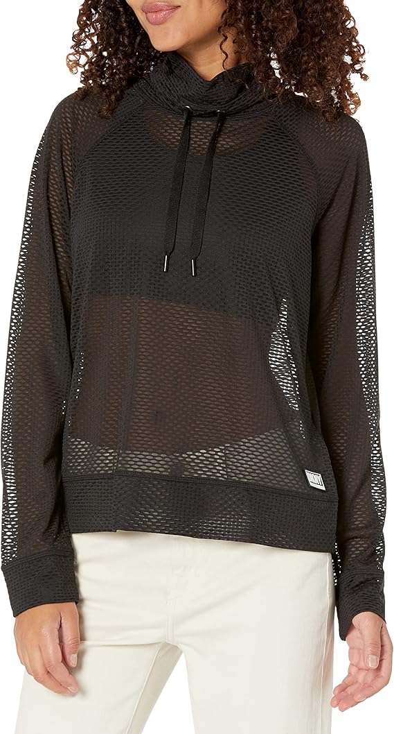 DKNY Honeycomb Mesh Funnel-Neck Pullover Top