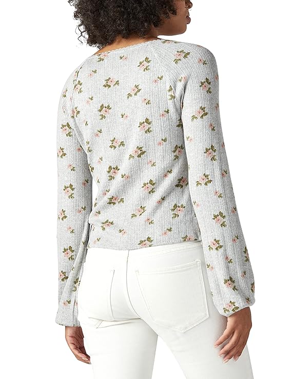 Lucky Brand Printed Pointelle Button-Front Top