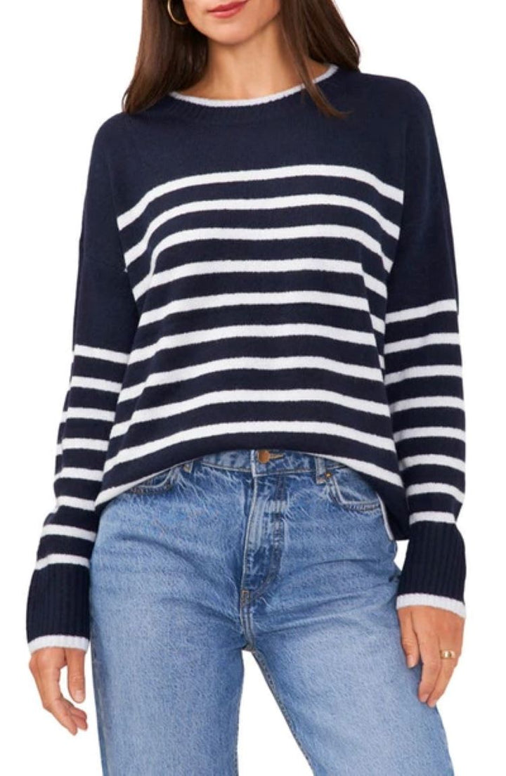 VINCE CAMUTO Round Neck Stripe Print Sweater