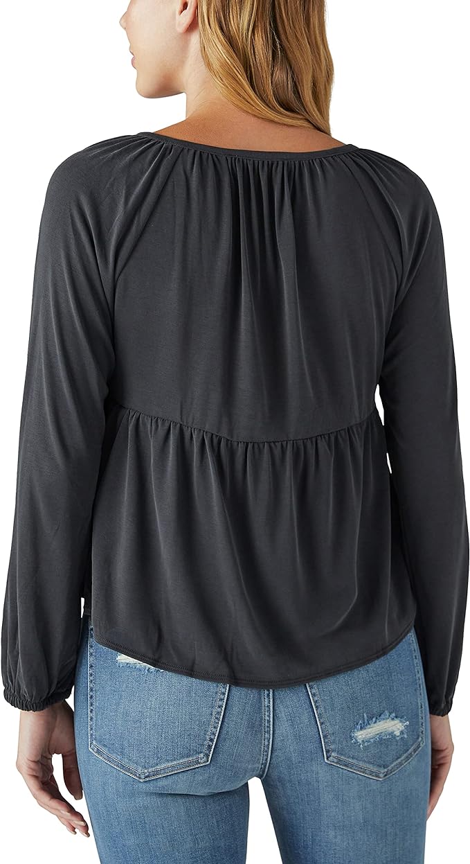 Lucky Brand Women's Smocked Long-Sleeve Top