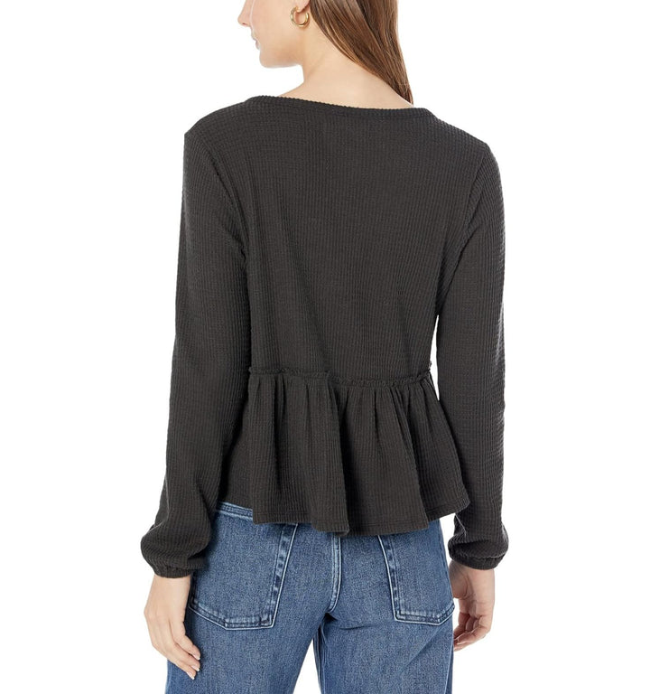 Lucky Brand Cloud Jersey Waffle Button Thru Top