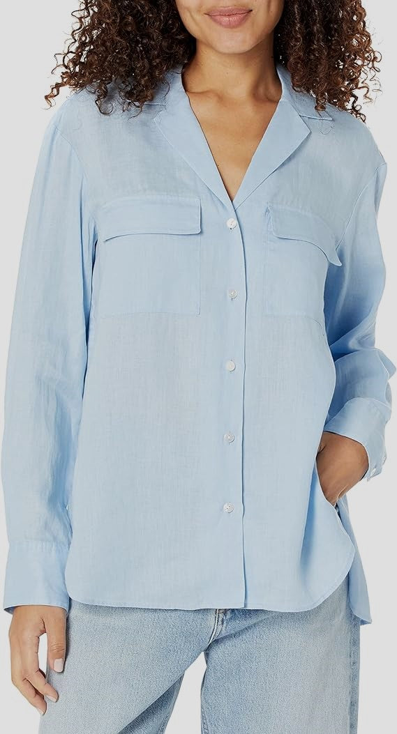 Theory Notched Collar Button Front Shirt