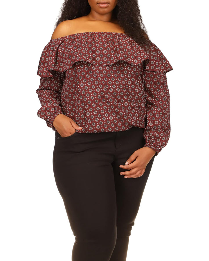 MICHAEL MICHAEL KORS Plus Size Off-The-Shoulder Ruffle-Neck Top