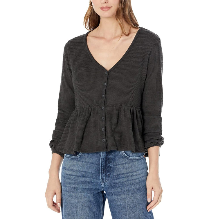 Lucky Brand Cloud Jersey Waffle Button Thru Top