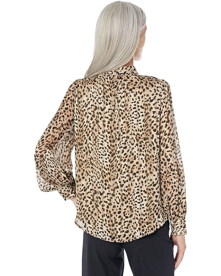 Vince Camuto Leopard Print Mock Neck Blouse