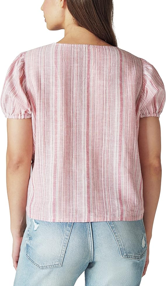 Lucky Brand Open Neck Embroidered Peasant Blouse