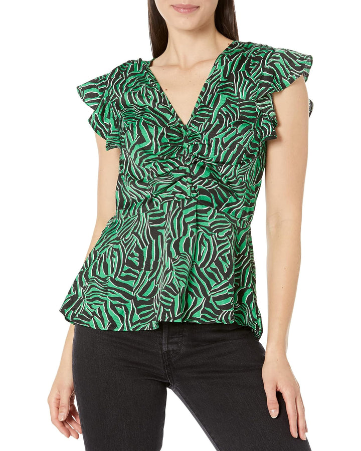 MICHAEL Michael Kors Zebra V-Neck Flounce Blouse