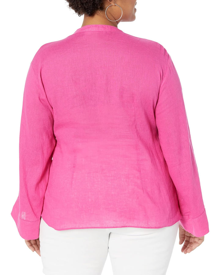 MICHAEL KORS Plus Size Solid Long Sleeve Tie Blouse