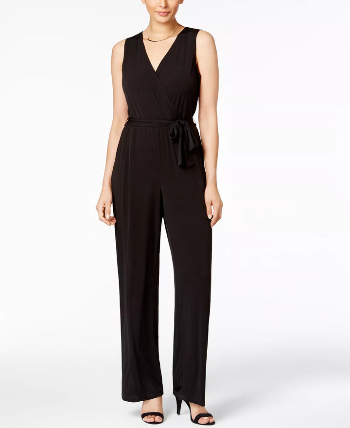 NY Collection Petite Surplice Belted Wide-Leg Jumpsuit