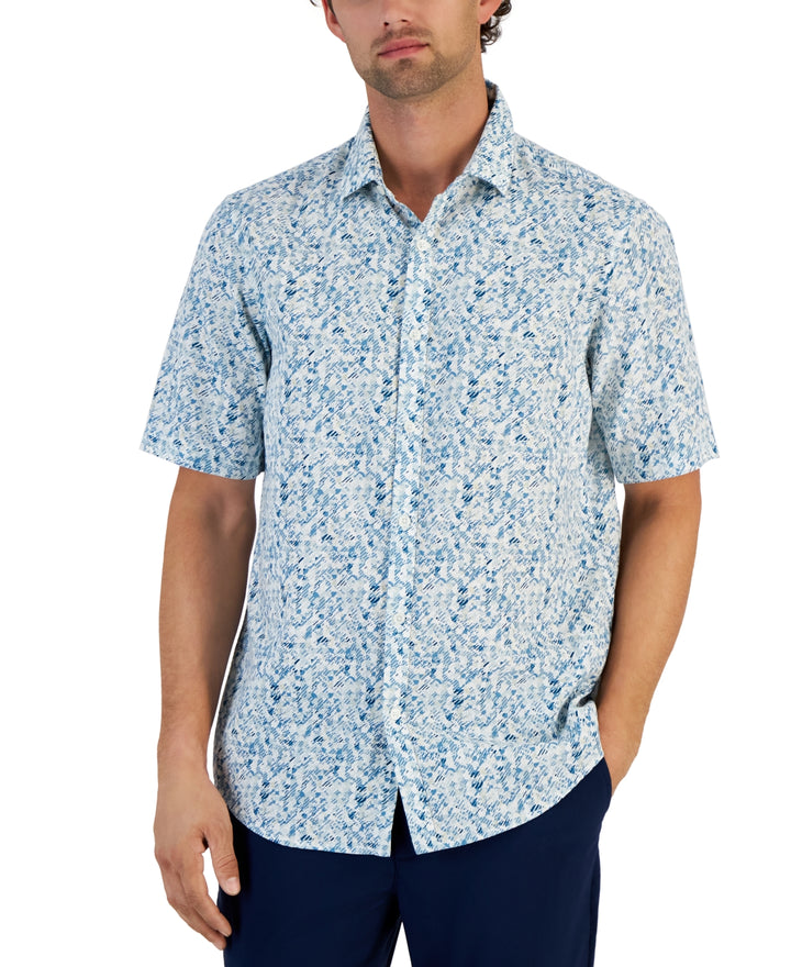 Alfani MEN's Textured Geo-Print Button-Down Shirt